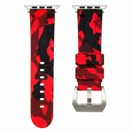 Elegani Alligator-Embossed Leather Band Compatible with Apple Watch 45mm, Red, Black Buckle LAT5-RED-BLK-45