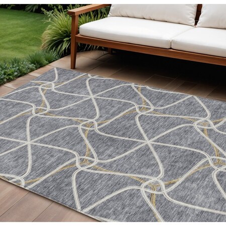 Homeroots 9' X 12' Gray And Ivory Geometric Washable Indoor Outdoor Area Rug 612879