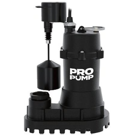 Propump Sump Pump, 1-Phase, 5.6 A, 115 V, 1/2 hp, 1-1/2 in Outlet, 30 ft Max Head, 4500 gph, Cast Iron SBI05004VP