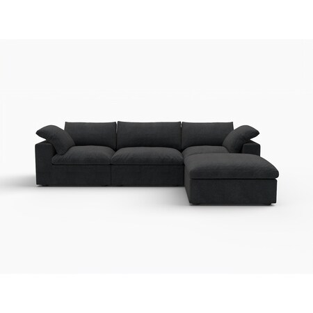 Homeroots 120" Black Linen Blend Modular Sofa With Ottoman And Storage 714583