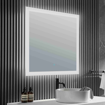 Anzzi Neptune 39 in. W x 32 in. H Frameless Rectangular LED Bathroom Mirror with Defogger in Silver BA-LMDFX009AL