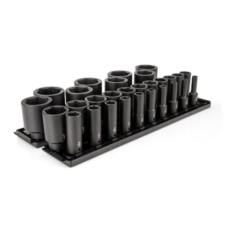 Tekton 1/2 Inch Drive Deep 6-Point Impact Socket Set with Rails and Tray, 29-Piece 5/16-2 in. SID92109