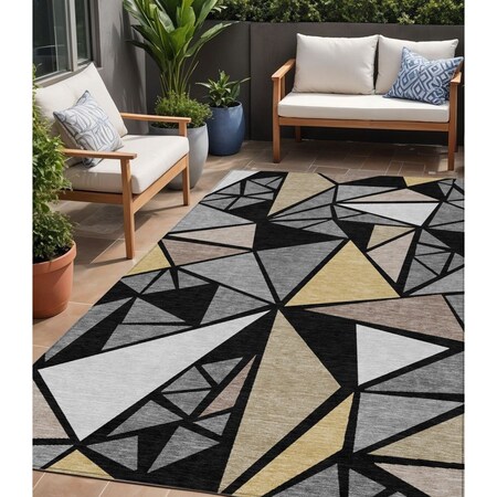 Homeroots 5' X 8' Black Beige And Gray Geometric Washable Indoor Outdoor Area Rug 600349