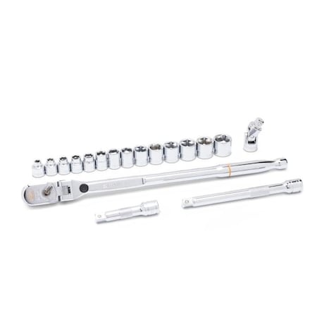 Gearwrench 18-pc 3/8" Drive 120XP Locking Flex Head Ratchet & 6 Point Metric Stubby Socket Mechanics Tool Set 81392