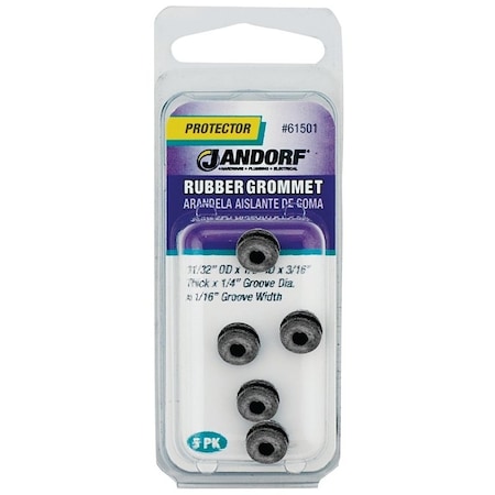 Jandorf Grommet, Rubber, Black, 3/16 in Thick Panel 61501