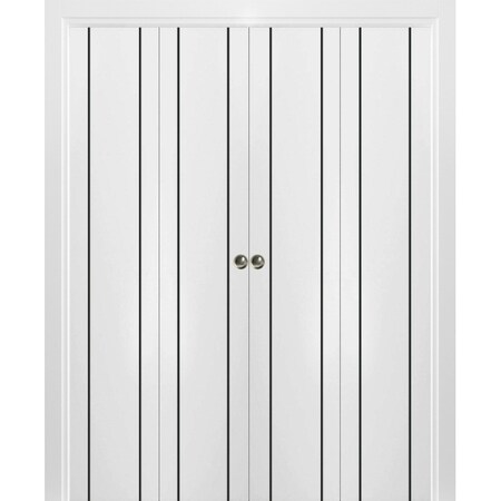 Sartodoors Sliding Closet Double Bi-fold Doors, Planum 0017 White Silk and Aluminum Strips, Sturdy Tracks Mold PLANUM0017DBF-WS-96 x 84 (4* 24x84)