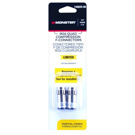 Monster Cable Just Hook It Up Compression RG6 Quad Compression  Connector, 2PK 140025-00