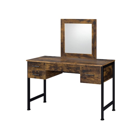 Homeroots 47" Black Mirrored Vanity Table with Mirror With Four Drawers 486443