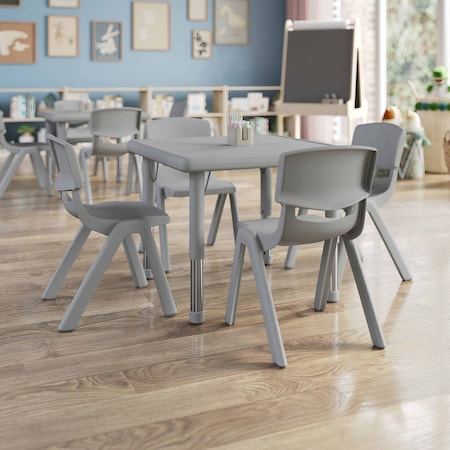 Flash Furniture 5 PC Plastic Activity Table and 4 Chairs Set, 10.5 in Seat Height-Soft Gray YU-YCX-0023-2-SQR-TBL-SFTGY-E-GG