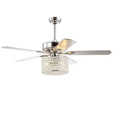 Jonathan Y Brandy 52" 3-Light Crystal Prism Drum LED Ceiling Fan With Remote, Chrome JYL9606A