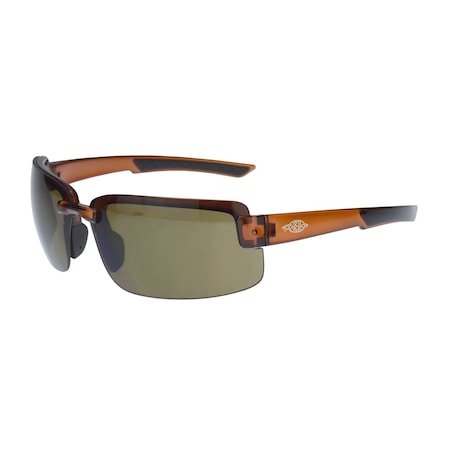 Crossfire Safety Glasses, Wraparound Brown Polycarbonate Lens, Scratch-Resistant,  441107