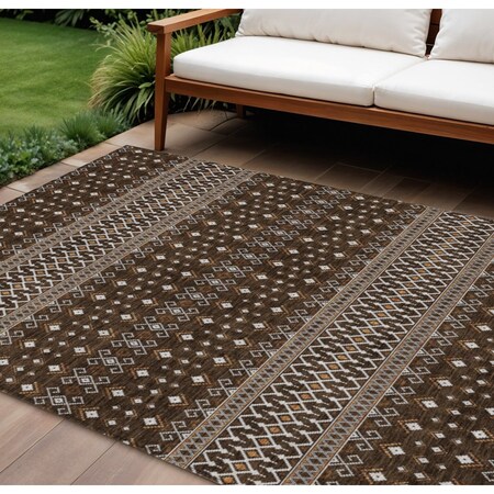 Homeroots 9' X 12' Chocolate Taupe And Copper Tribal Washable Indoor Outdoor Area Rug 582558