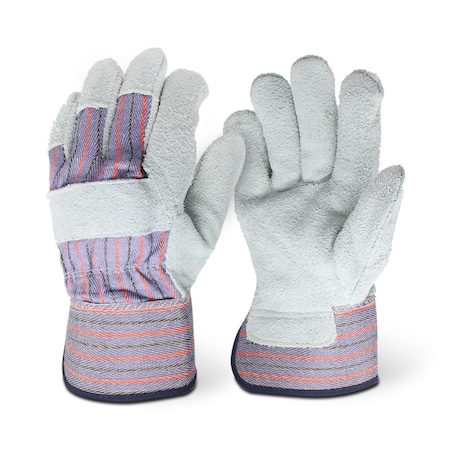 Firm Touch Quality Grade Cow Split Leather Palm, Rubberized Cuff, L, 12PK 1052 L