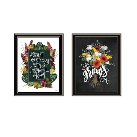 Homeroots Set Of Two With Grateful Hearts Black Framed Print Wall Art, 2PK 407980