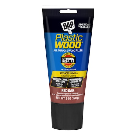 Dap Wood Filler, 6 oz, Tube, Red Oak, Plastic Wood 7079800583