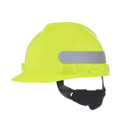 Msa Safety V-Gard Slotted Cap, HDPE, Fas-Trac III Suspension, Type I, Class E, Yellow/Green w/Silver Stripe 10102194