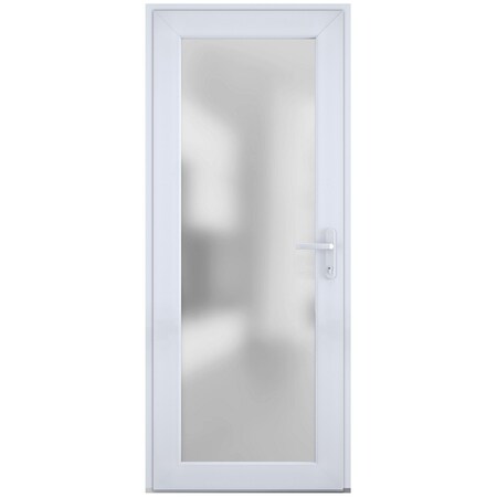 Vdomdoors Front Exterior Prehung FiberGlass Door Frosted Glass / Manux 8102 White Silk / Office Commercial an MANUX8102EXD-WS-W36 x H80-LH