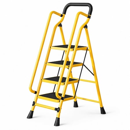 Wrightmaster 4.9 ft. Steel Step Ladder (9 ft. Reach) with Handrails and Non-Marring Feet, 300 lb. Load Capacity ZRO4Step-583