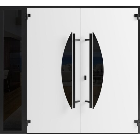 Vdomdoors Front Exterior Prehung Aluminum Double Doors Ronex1077 Teak 1 Sidelight Mirrored Clear Glass 1 RONEX1077DEXD-OAK-W72+14xH96-RH-O