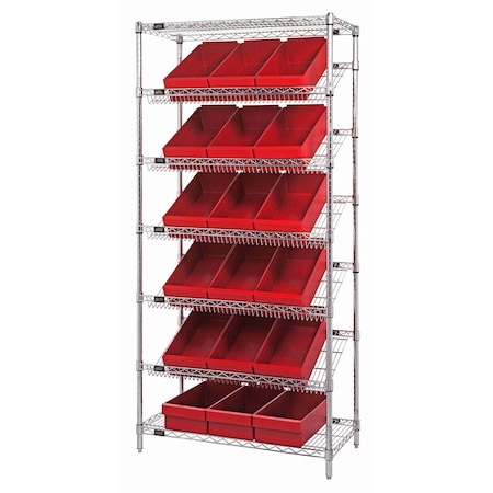 Quantum Storage Systems WIRE SHELVING UNIT W/18 RED BINS WRS-7-606RD