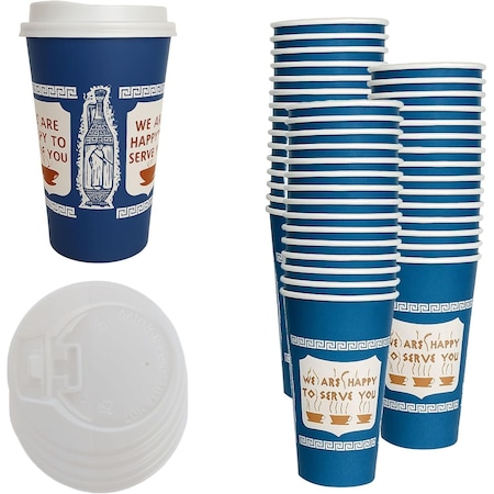 Ecoquality 20oz Insulated Paper Hot Cups With White Dome Lids New York Greek Design Cups, 50PK EQ20OZANGPCWDL-50