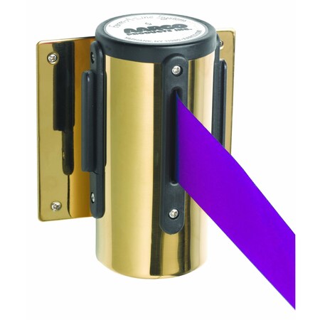Aarco Form-A-Line System, Wall Mounted Retractable Belt w/ a Brass Casing, 10' Purple Belt WM-10BPU