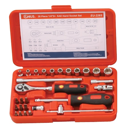 Genius Tools 28PC 1/4in Dr. SAE Hand Socket Set EU-228S