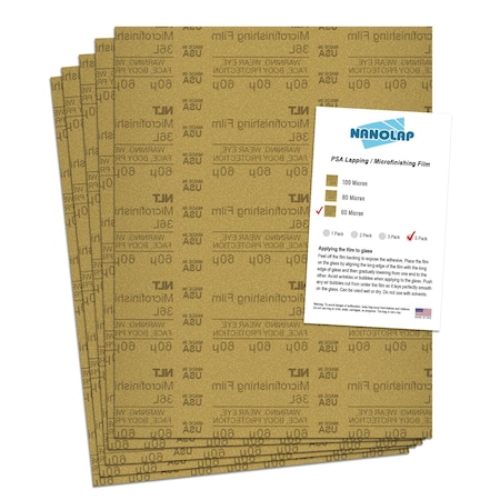 Nanolap PSA Microfinishing Film, 5 Pc 60 Micron (300 Grit), 8-0.5 in x 11 in Fine Sanding Film 61619N
