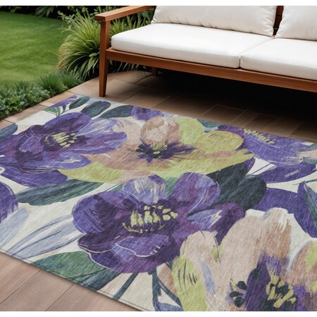 Homeroots 8' X 10' Purple And Lavender Floral Washable Indoor Outdoor Area Rug 611087