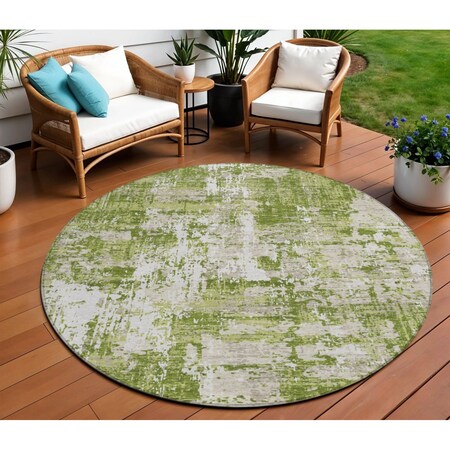 Homeroots 8' Green And Ivory Round Abstract Washable Indoor Outdoor Area Rug 597958