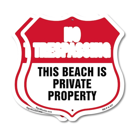 Signmission No Trespassing Shield Sign This Beach Is, 6 inch X 6 inch, Plastic Sign, 2PK SHI-P-2PACK-6-417