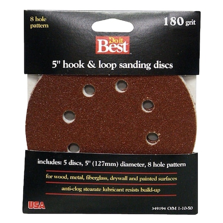 Do It Best 5'' 320-Grit 8-Hole Pattern Vented Sanding Disc with Hook & Loop Backing, 5PK 349305