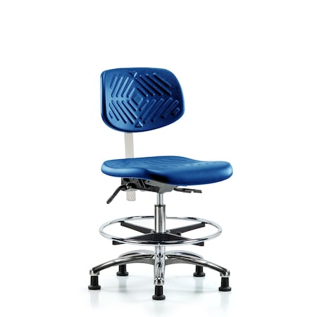 Blue Ridge Ergonomics Poly Clean Room Chair, Med Bench, Foot Ring, Glides, Blue BR-NCR-PMBCH-CR-T0-A0-CF-RG-BLU