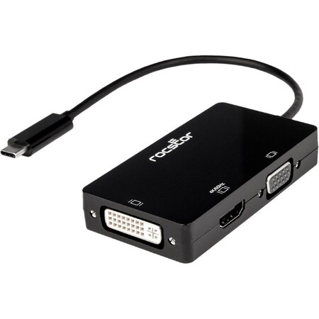 Rocstor USB-C MULTIPORT VIDEO ADAPTER 3-IN-1-HDMI 4K 60HZ VGA DVI-ALUM Y10A250-A1