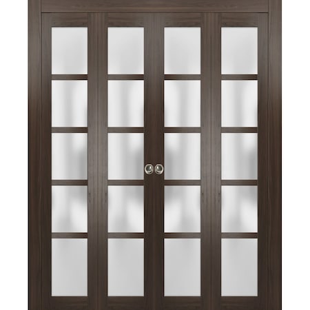 Sartodoors Sliding Closet Double Bi-fold Doors 96" x 80", Quadro 4002 Chocolate Ash with Frosted Glass QUADRO4002DBF-CA-96 x 80 (4* 24x80)