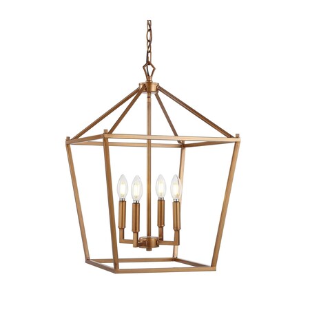 Jonathan Y Pagoda 16" 4-Light Classic Traditional Metal Cage Lantern LED Pendant, Antique Gold JYL7437B