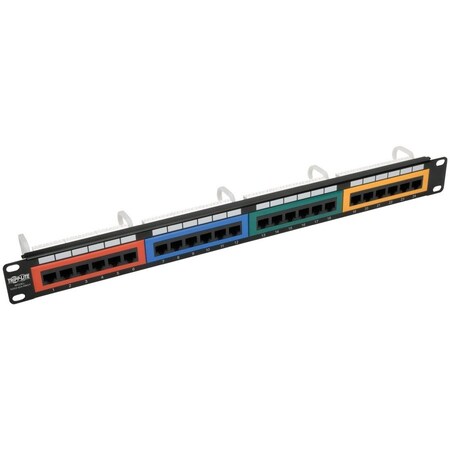 Tripp Lite Cat6 Patch Panel Color-Coded 110 RJ45 Ethernet 568B 1URM 24-Port N253-024-RBGY