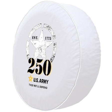 Holland Bar Stool Co United States Army - 250 Years Tire Cover - Size J - (27inx8in) on White Vinyl TC