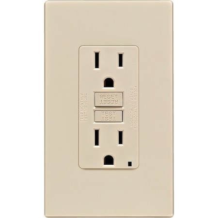 Leviton SmartlockPro Self-Test 15A Light Almond Residential Grade 5-15R GFCI Outlet W/ Screwless Wall Plate C16-GFNT1-0PT