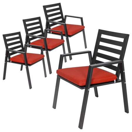 Leisuremod Chelsea Modern Patio Dining Armchair in Aluminum with Removable Cushions, Cherry Red, 4PK CC20BL-CHR4