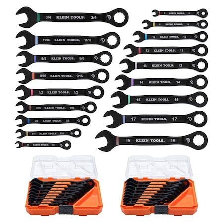 Klein Tools Ratcheting Combination Wrench Set, SAE / Metric, 18-Piece 69418CG