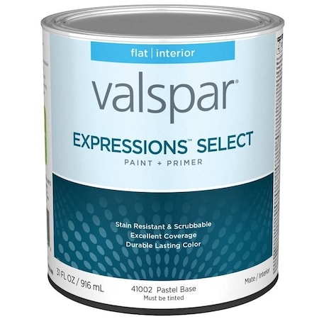 Valspar Expressions Select 4100 Latex Paint, Acrylic Base, Flat Sheen, Pastel Base, 1 qt 028.0041002.005