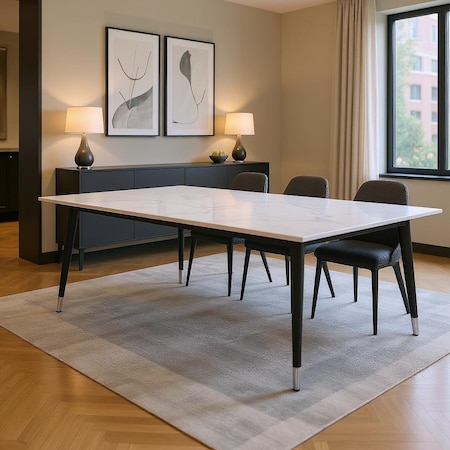 Homeroots 91" White and Black Marble and Metal Dining Table 534371