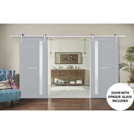 Sartodoors Sturdy Double Barn Door with Frosted Glass Grey 60x80 (2* 30x80) Solid Core Modern Interior VEREGIO7288DB-S-GRE-60
