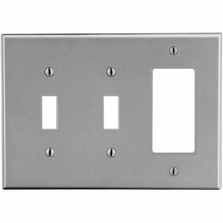 Hubbell Wiring Device-Kellems Wallplate, 3-Gang, 2) Toggle 1) Decorator, Gray P226GY