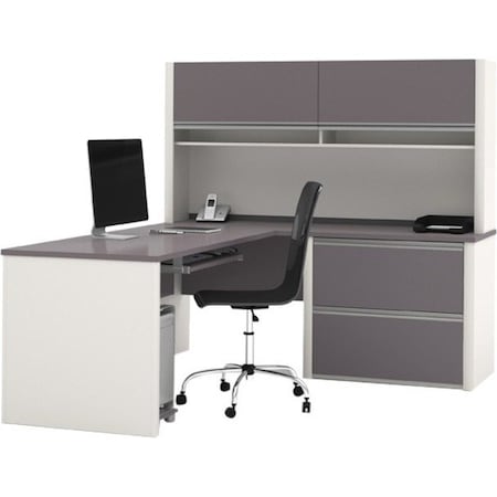 Bestar L Shaped Desk L-Shape Workstation, 82.9" D X 65.9" H, 71.1" W X Melamine, Slate/Sandstone 93867-59