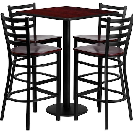 Flash Furniture Square Mahogany Bar Table, Sqr w/Mah Seats, 30", Laminate Top, Wood Grain MD-0014-GG