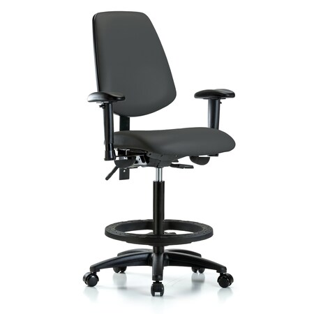 Blue Ridge Ergonomics High Bench Chair Adjustable Arms, 26" to 35" Height, Vinyl, Charcoal BR-VHBCH-MB-RG-T1-A1-BF-RC-8605