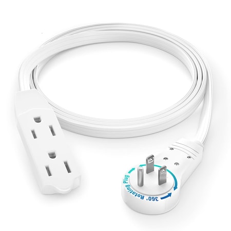 Maximm 3ft 16AWG 3-Outlet 360 degrees Flat Plug Extension Cord, 3-Prong UL, White ADW-360-3303-W