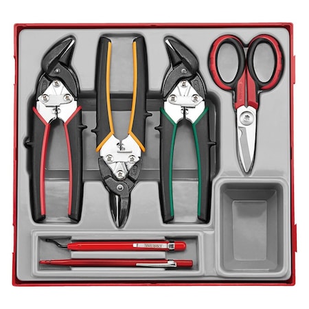 Teng Tools 6 Piece High Leverage Mini Tin Snip, Scissor, Scriber & Deburring Tool Tray TTDCT06